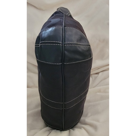 Coach Signature C Hobo Shoulder Bag Black Monogram Leather Trim Zip Top Hobo U2K - Picture 5 of 8